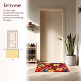 Ultra Soft Area Rug, Non Slip, Stain Resistant, Washable Area Rugs for Living Room, Bedroom, Chic Exotic Blooming Design(Red)