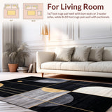 Ultra Soft Area Rug, Non Slip, Stain Resistant, Washable Area Rugs for Living Room, Bedroom, Luxurious Black and Gold Motif(Black)