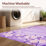 Ultra Soft Area Rug, Non Slip, Stain Resistant, Washable Area Rugs for Living Room, Bedroom, Whimsical Girly Flower Motif(Purple)