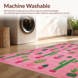 Ultra Soft Area Rug, Non Slip, Stain Resistant, Washable Area Rugs for Living Room, Bedroom, Modern Tropical Greenery Design(Pink)