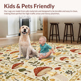 Ultra Soft Area Rug, Non Slip, Stain Resistant, Washable Area Rugs for Living Room, Bedroom, Elegant Earthy Mushroom Motif(Ivory)