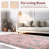 Ultra Soft Area Rug, Non Slip, Stain Resistant, Washable Area Rugs for Living Room, Bedroom, Floral Pastel Boho Elegance(Pink)