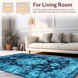 Ultra Soft Area Rug, Non Slip, Stain Resistant, Washable Area Rugs for Living Room, Bedroom, Rustic Blue Toned Abstract Motif(Blue)