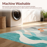 Ultra Soft Area Rug, Non Slip, Stain Resistant, Washable Area Rugs for Living Room, Bedroom, Gray and Teal Surf Board Rug Featuring Stylized Turtle and Ocean Ripples(Gray)
