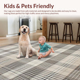 Ultra Soft Area Rug, Non Slip, Stain Resistant, Washable Area Rugs for Living Room, Bedroom, Elegant Neutral Plaid Aesthetic(Beige)