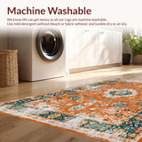 Ultra Soft Area Rug, Non Slip, Stain Resistant, Washable Area Rugs for Living Room, Bedroom, Chic Retro Floral Harmony(Orange)