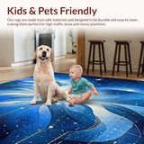 Ultra Soft Area Rug, Non Slip, Stain Resistant, Washable Area Rugs for Living Room, Bedroom, Geometric Galaxy Cosmic Design Blue and Silver(Blue)