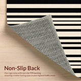Ultra Soft Area Rug, Non Slip, Stain Resistant, Washable Area Rugs for Living Room, Bedroom, Stylish Black & Beige Area Woven Stripe Design(Black)