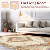 Ultra Soft Area Rug, Non Slip, Stain Resistant, Washable Area Rugs for Living Room, Bedroom, Vintage Neutral Living Room Hand-Tufted Distressed Rug(Beige)