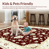 Ultra Soft Area Rug, Non Slip, Stain Resistant, Washable Area Rugs for Living Room, Bedroom, Rustic Elegant Floral Arrangement Design(Red)