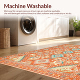 Ultra Soft Area Rug, Non Slip, Stain Resistant, Washable Area Rugs for Living Room, Bedroom, Stylish Distressed Floral Aesthetic(Orange)