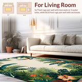 Ultra Soft Area Rug, Non Slip, Stain Resistant, Washable Area Rugs for Living Room, Bedroom, Tropical Flora Abstract Motif(Beige)