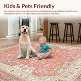 Ultra Soft Area Rug, Non Slip, Stain Resistant, Washable Area Rugs for Living Room, Bedroom, SERISSA Cream and Peach Medallion Rug, Small Decorative Floor Carpet(Red)