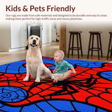 Cartoon Spider Burst Area Rug with Energetic Red Blue Comic Graphics(Red)