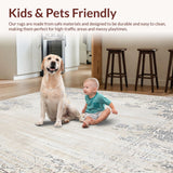Ultra Soft Area Rug, Non Slip, Stain Resistant, Washable Area Rugs for Living Room, Bedroom, Boho Elegance Area Showcasing Distressed Damask and Ornamental Details(Beige)