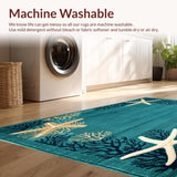 Ultra Soft Area Rug, Non Slip, Stain Resistant, Washable Area Rugs for Living Room, Bedroom, Coastal Serenity Starfish Round Accent Dark Turquoise Mocha Beige(Blue)