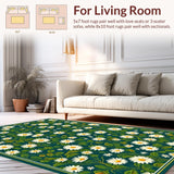 Ultra Soft Area Rug, Non Slip, Stain Resistant, Washable Area Rugs for Living Room, Bedroom, 3D Moss Green Daisy Rug for Living Room Decor(Green)
