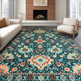 Ultra Soft Area Rug, Non Slip, Stain Resistant, Washable Area Rugs for Living Room, Bedroom, Artistic Boho Area with Vibrant Teal and Terracotta Floral(Blue)