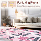 Ultra Soft Area Rug, Non Slip, Stain Resistant, Washable Area Rugs for Living Room, Bedroom, Stylish Soft-Toned Fantasy Layout(Pink)