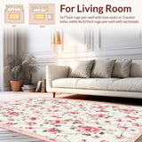 Ultra Soft Area Rug, Non Slip, Stain Resistant, Washable Area Rugs for Living Room, Bedroom, Playful Soft Circular Blossom Design(Beige)