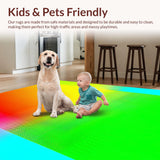 Ultra Soft Area Rug, Non Slip, Stain Resistant, Washable Area Rugs for Living Room, Bedroom, Playful Fuzzy Rainbow Wave Motif(Red)