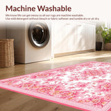 Ultra Soft Area Rug, Non Slip, Stain Resistant, Washable Area Rugs for Living Room, Bedroom, Charming Floral Pom Pom Delight(Pink)