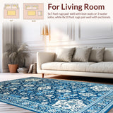 Ultra Soft Area Rug, Non Slip, Stain Resistant, Washable Area Rugs for Living Room, Bedroom, Charming High-Low Floral Arrangement(Blue)