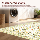 Ultra Soft Area Rug, Non Slip, Stain Resistant, Washable Area Rugs for Living Room, Bedroom, Lush Green Textured Floral Design(White)