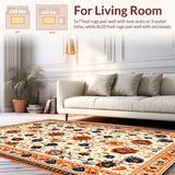 Ultra Soft Area Rug, Non Slip, Stain Resistant, Washable Area Rugs for Living Room, Bedroom, Vibrant Floral Bedroom High-Traffic Area Carpet(Ivory)