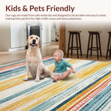 Ultra Soft Area Rug, Non Slip, Stain Resistant, Washable Area Rugs for Living Room, Bedroom, Artistic Multicolor Striped Weave(Yellow)