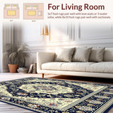 Tuscany Inspired Medallion Navy Beige Floral Design(Beige)