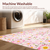 Ultra Soft Area Rug, Non Slip, Stain Resistant, Washable Area Rugs for Living Room, Bedroom, Whimsical Yellow Blossom Aesthetic(Pink)