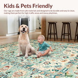 Ultra Soft Area Rug, Non Slip, Stain Resistant, Washable Area Rugs for Living Room, Bedroom, Elegant Pastel Floral Motif(Blue)