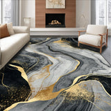 Ultra Soft Area Rug, Non Slip, Stain Resistant, Washable Area Rugs for Living Room, Bedroom, Sleek Abstract Grey Marble Aesthetic(Black)