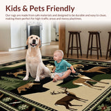 Ultra Soft Area Rug, Non Slip, Stain Resistant, Washable Area Rugs for Living Room, Bedroom, Natural Toned Hunting Scene Motif(Beige)