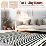 Ultra Soft Area Rug, Non Slip, Stain Resistant, Washable Area Rugs for Living Room, Bedroom, Classic Bistro Inspired Linear Pattern Washable Reversible Floor Mat(Black)