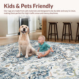 Ultra Soft Area Rug, Non Slip, Stain Resistant, Washable Area Rugs for Living Room, Bedroom, Vintage Floral Grey Aesthetic(White)