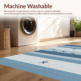 Ultra Soft Area Rug, Non Slip, Stain Resistant, Washable Area Rugs for Living Room, Bedroom, Contemporary Blue Nautical Motif(Blue)