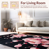 Ultra Soft Area Rug, Non Slip, Stain Resistant, Washable Area Rugs for Living Room, Bedroom, Luxurious Colorful Cherry Petals Design(Black)