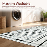 Ultra Soft Area Rug, Non Slip, Stain Resistant, Washable Area Rugs for Living Room, Bedroom, Elegant Monochrome Striped Indoor Low Pile Decorative Floor Covering(Gray)
