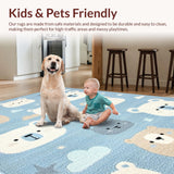 Ultra Soft Area Rug, Non Slip, Stain Resistant, Washable Area Rugs for Living Room, Bedroom, Serene Pastel Cartoon Imagery(Blue)