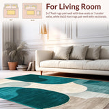 Ultra Soft Area Rug, Non Slip, Stain Resistant, Washable Area Rugs for Living Room, Bedroom, Modern Abstract Teal Living Room Pet-Friendly Rug(Beige)