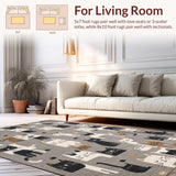 Ultra Soft Area Rug, Non Slip, Stain Resistant, Washable Area Rugs for Living Room, Bedroom, Funky Gray Cat Graphic Design(Gray)