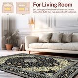 Ultra Soft Area Rug, Non Slip, Stain Resistant, Washable Area Rugs for Living Room, Bedroom, Chic Black and Gray Motif(Black)