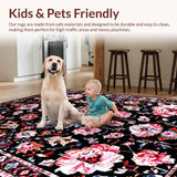 Ultra Soft Area Rug, Non Slip, Stain Resistant, Washable Area Rugs for Living Room, Bedroom, Distressed Vintage Floral Medallion(Black)