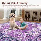 Ultra Soft Area Rug, Non Slip, Stain Resistant, Washable Area Rugs for Living Room, Bedroom, Whimsical Lavender Garden Design(Purple)