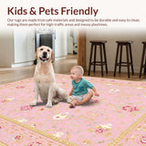 Ultra Soft Area Rug, Non Slip, Stain Resistant, Washable Area Rugs for Living Room, Bedroom, Contemporary Elegant Abstract Art Motif(Pink)