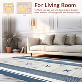 Ultra Soft Area Rug, Non Slip, Stain Resistant, Washable Area Rugs for Living Room, Bedroom, Trendy Striped Seaside Inspiration(Blue)