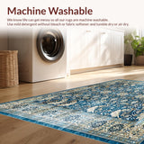 Ultra Soft Area Rug, Non Slip, Stain Resistant, Washable Area Rugs for Living Room, Bedroom, Retro Ornamental Area Showcasing Faded Blue and Taupe Decorative Filigree(Blue)