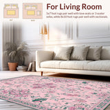 Ultra Soft Area Rug, Non Slip, Stain Resistant, Washable Area Rugs for Living Room, Bedroom, Charming Pastel Floral Whimsy(Pink)